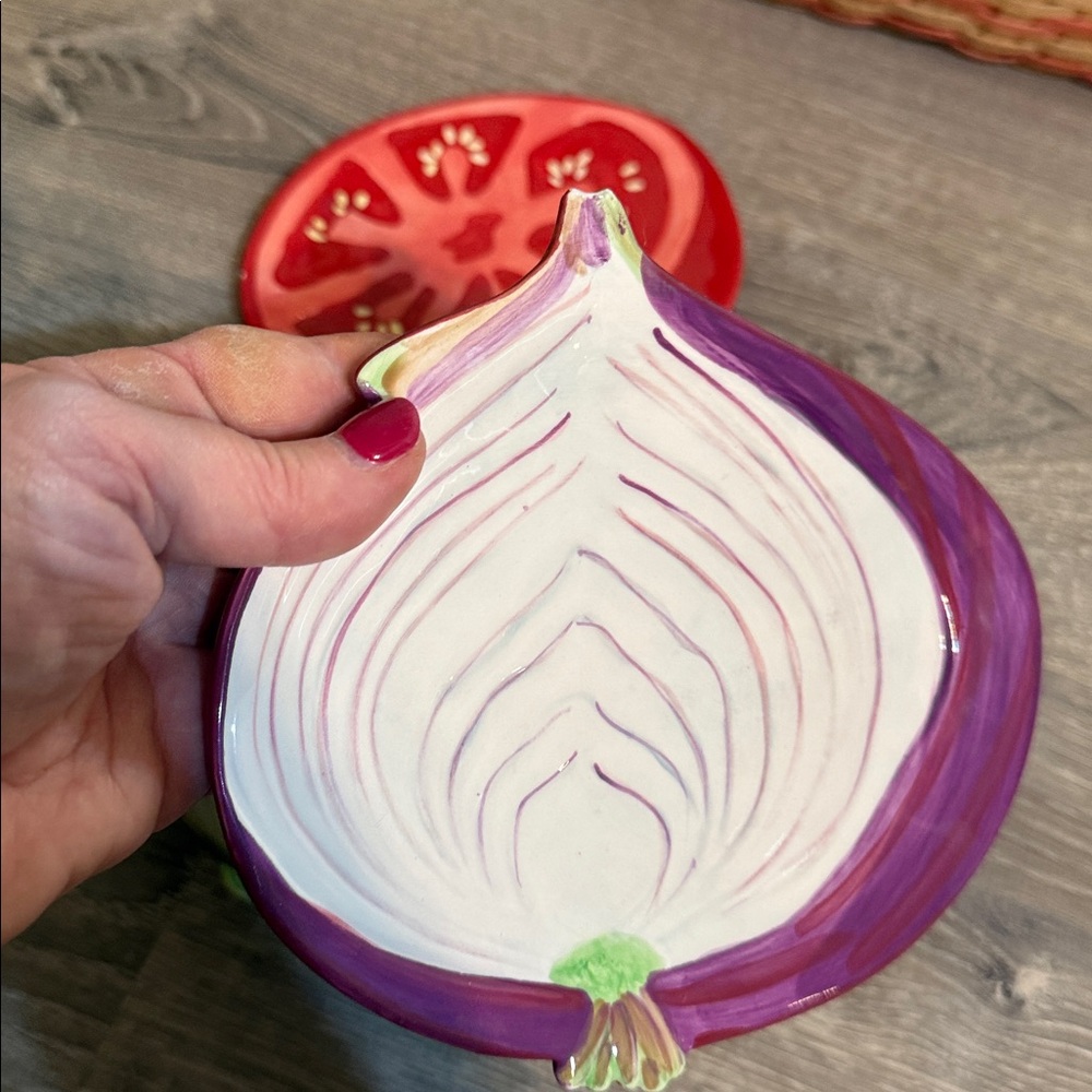 Veggies Plate Set Pickle Onion Lettuce Tomato Porcelain Boston Decor 7” Dia - Picture 15 of 16